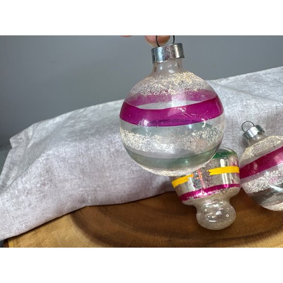 Vintage Glass Christmas Ornaments Set of 3 Hand-Painted Stripes Made in U.S.A. - Picture 2 of 13